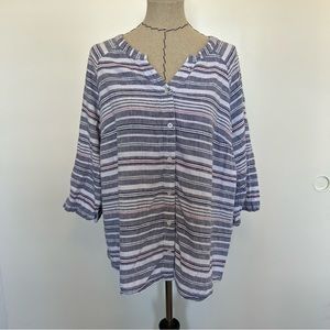 CJ Banks striped white blue red button up